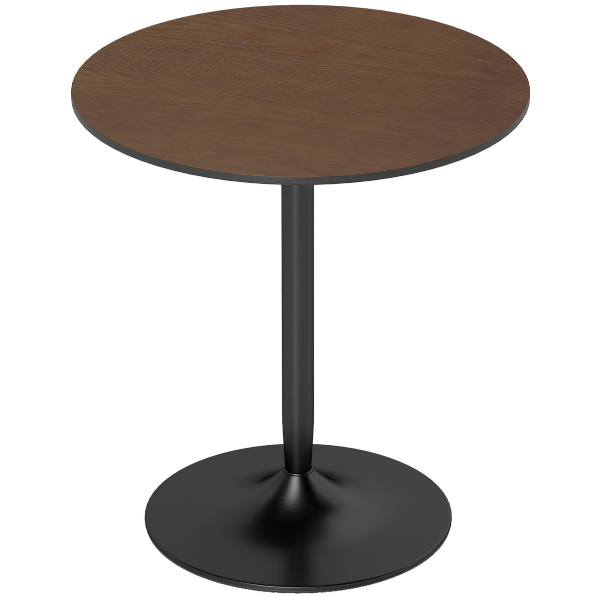 Table à manger ronde 70 cm pour 2 personnes avec plateau en placage de bois massif et piétement en acier marron-0