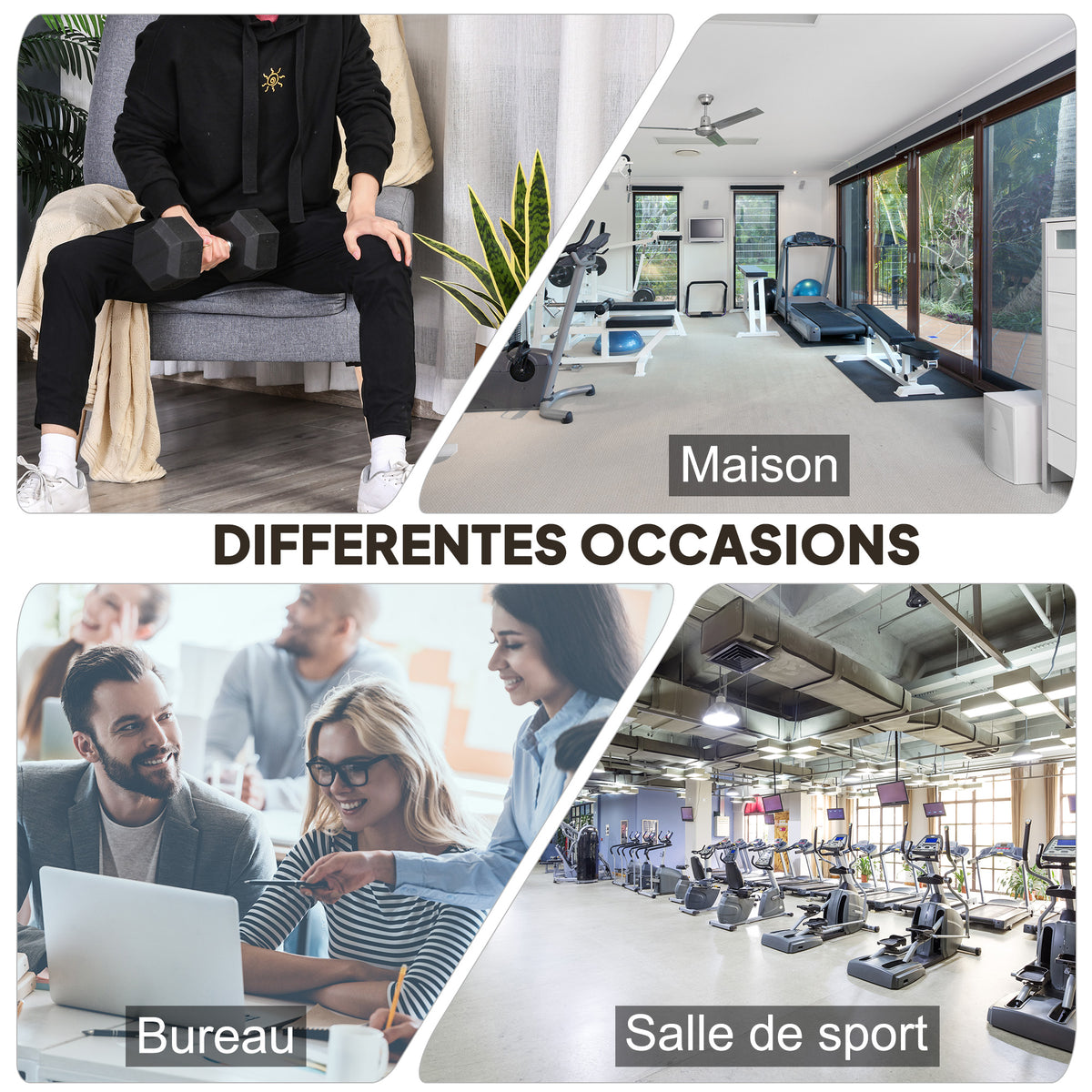 Haltère hexagonal 12,5 kg en fonte caoutchouté pour maison bureau gym à domicile, noir-5