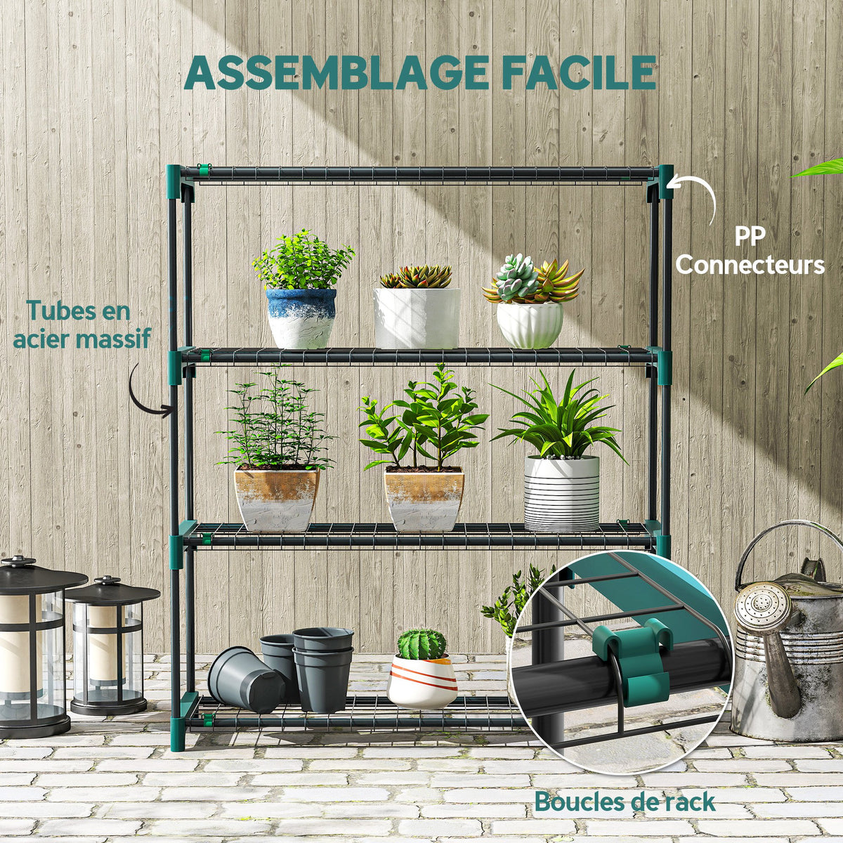 Lot de 2 Étagères à Plantes 4 Niveaux Intérieur Extérieur, Supports pour Plantes en Métal, 90 x 28 x 104 cm, Vert-5