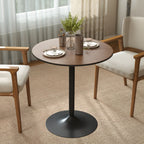 Table à manger ronde 70 cm pour 2 personnes avec plateau en placage de bois massif et piétement en acier marron-8