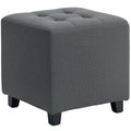 Repose pied salon, ottoman, siège rembourré capitonné en tissu aspect lin avec poche latérale, 35 x 35 x 35 cm, gris-0