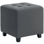 Repose pied salon, ottoman, siège rembourré capitonné en tissu aspect lin avec poche latérale, 35 x 35 x 35 cm, gris-0