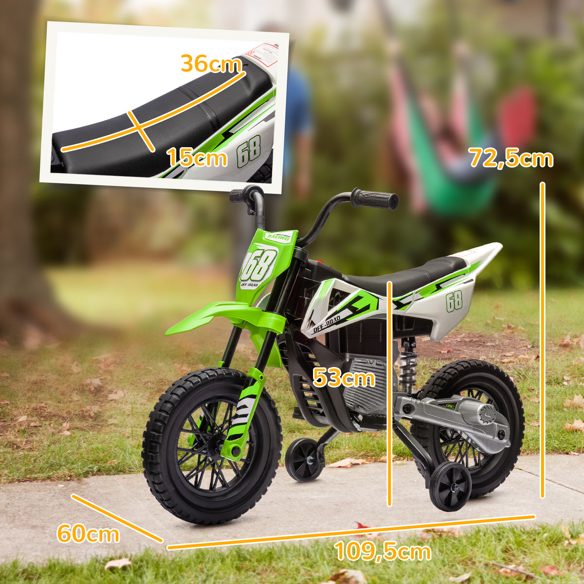 Moto électrique pour enfant moto cross pour enfants de 3 à 6 ans 2 moteurs 12V vitesse max. 5 km/h vert-2