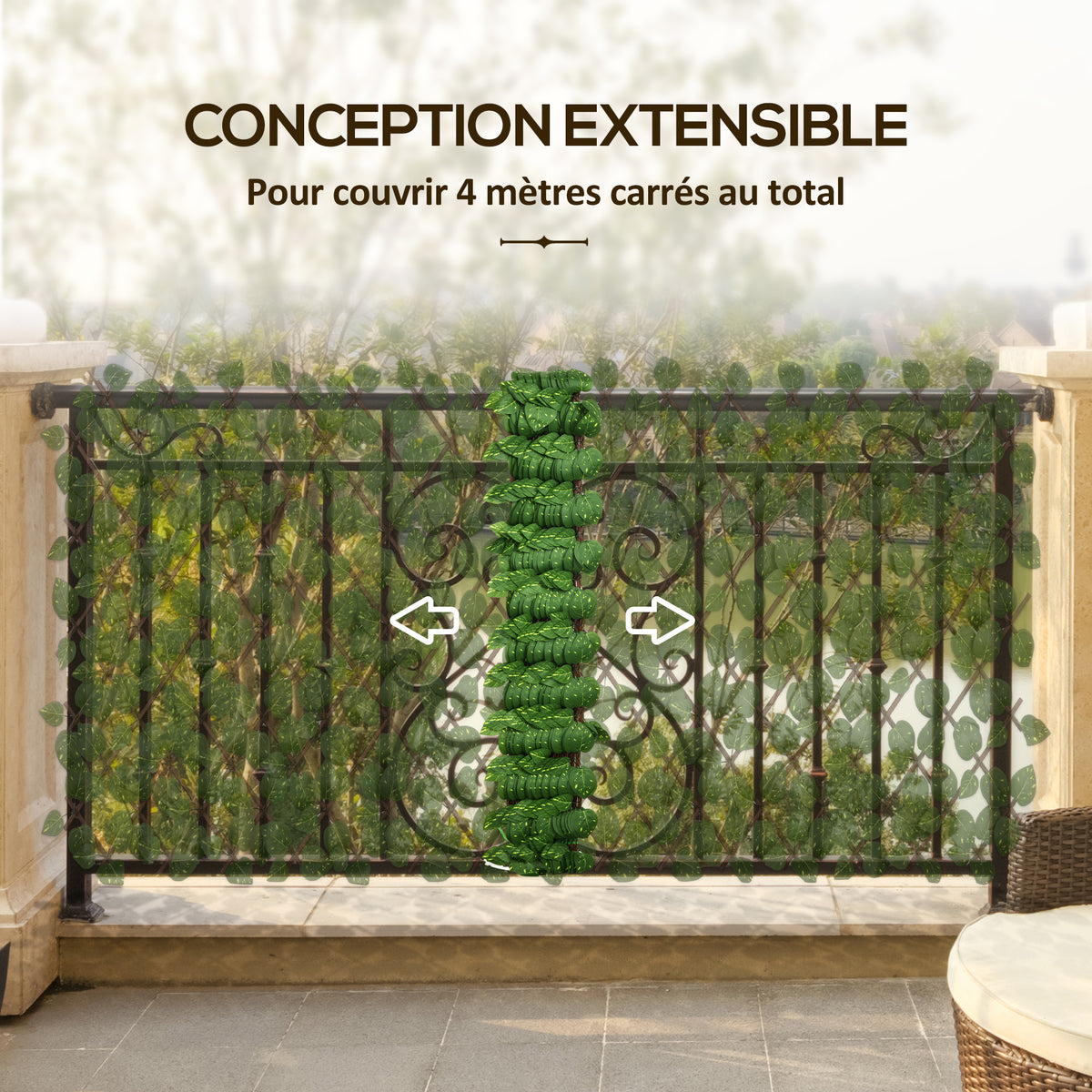 Lot de 2 haies artificielles Treillis Extensible - Brise-Vue végétale Feuillage réaliste, 2 x 1 m-3