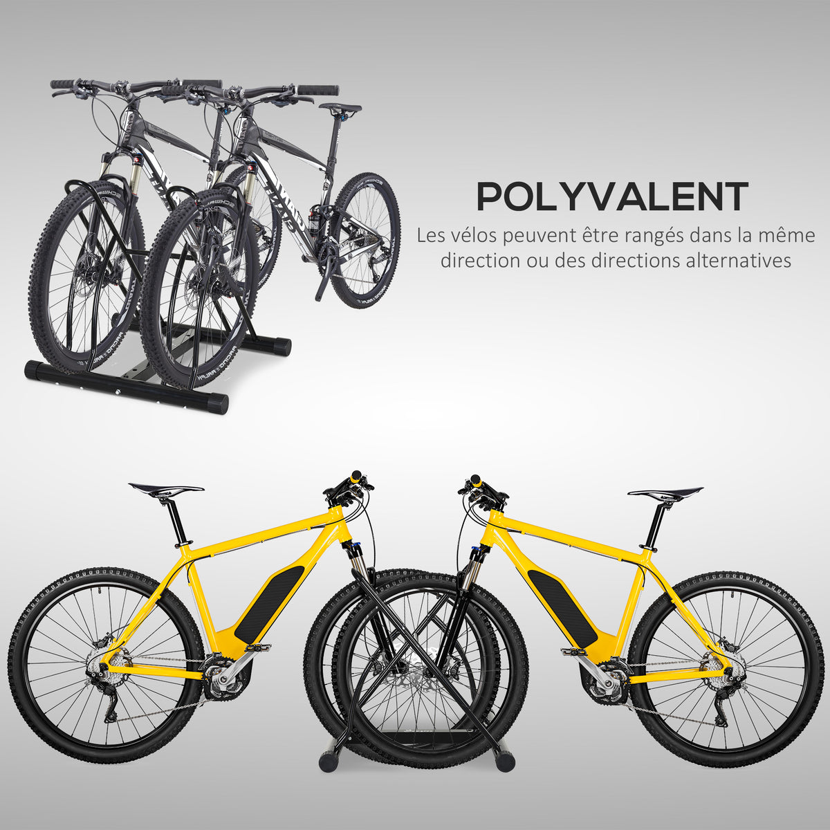 Râtelier 2 vélos modulable dim. 54L x 60l x 57H cm acier époxy noir-3