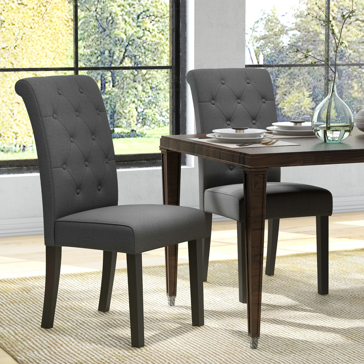 Lot de 2 chaises de Salle à Manger Chaise de cuicine Grand Confort Pieds en Bois Lin 47 x 61 x 101 cm gris foncé-9