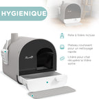 Bac à litière pour chat avec porte battante pelle et filtre inclus dim. 43L x 44l x 47H cm gris-3