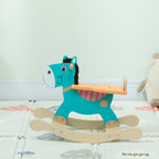 Cheval à bascule pour enfants, âne jouet à bascule bébé en bois avec guidon et base stable, 59 x 27 x 43 cm, vert foncé-7