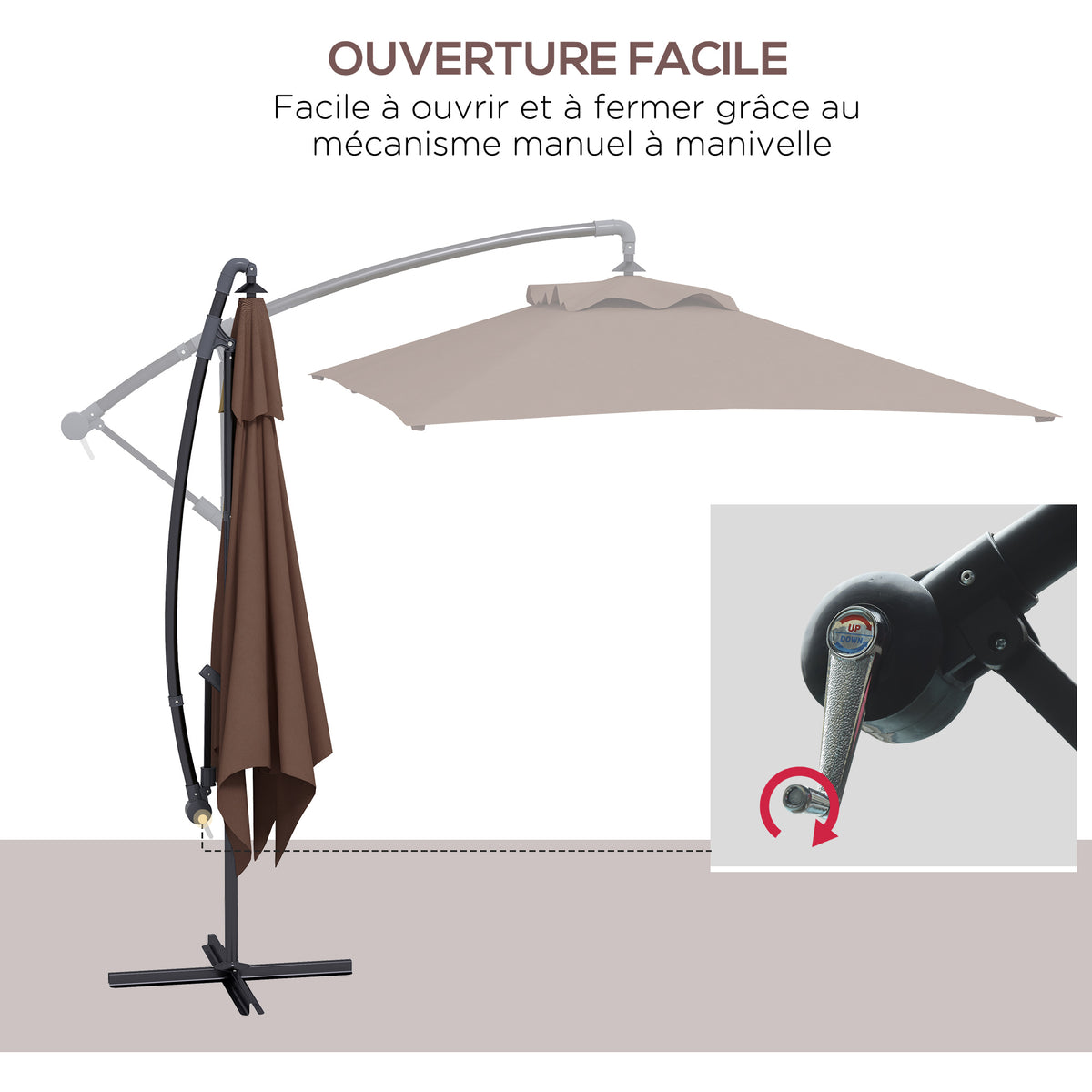 Parasol déporté parasol rectangulaire extérieur manivelle et 6 baleines acier protection UV dim. 294L x 193l x 250H cm-3