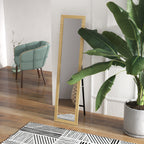 Miroir sur pied mural ou à poser rectangulaire avec cadre en bois pour salon chambre à coucher 37 x 155 cm marron clair-1