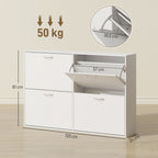 Armoire à Chaussures Meuble à Chaussures Grande Taille dim. 120L x 24l x 81H cm 4 Portes abattantes Double Niveau en Bois Blanc-2