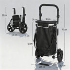 Chariot de courses pliable 40 L caddie de courses portable à roulettes avec poignée télescopique, 45,5x35,5x97cm, noir-2