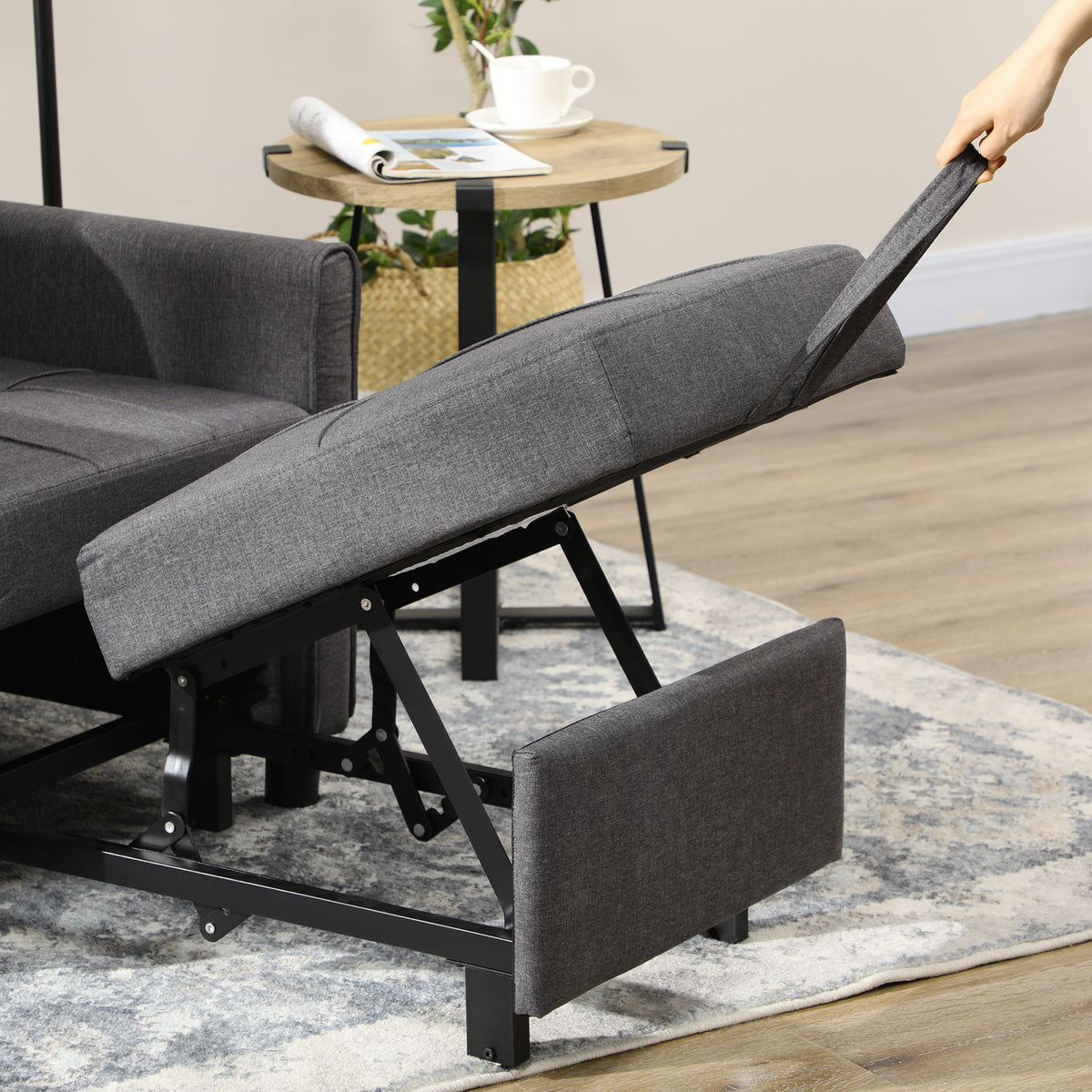 Fauteuil convertible 1 place 3 en 1 dossier réglable en 3 positions oreiller inclus 2 poches latérales 69x82x85cm gris-8