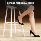 Lot de 2 tabourets de bar, chaises de bar, assise rembourrée 75,5H cm, dossier et repose-pieds, bois naturel et blanc-5