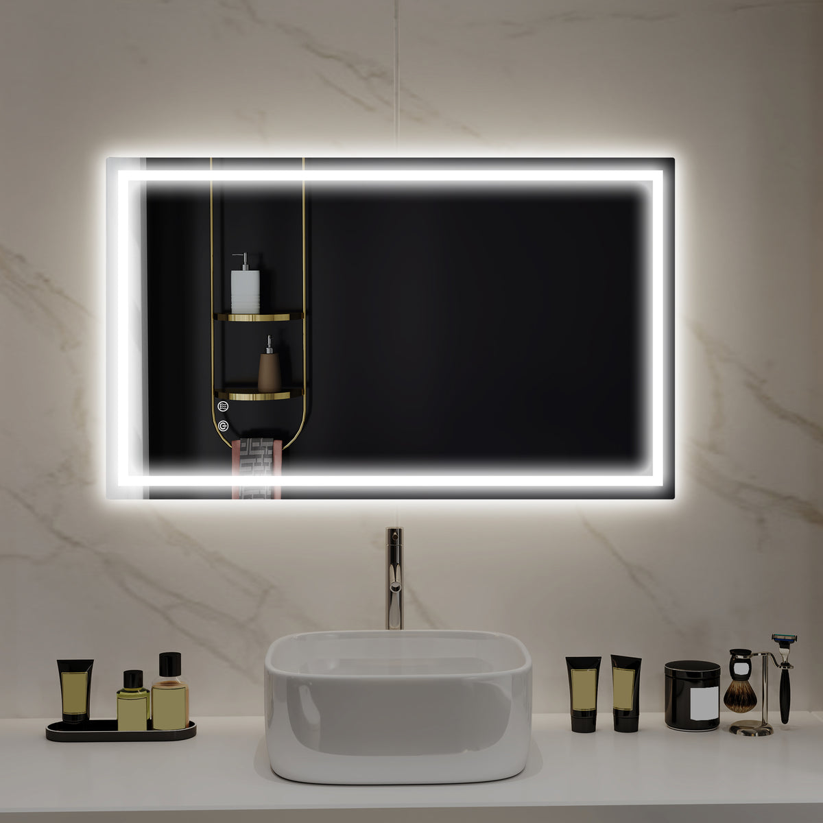 Miroir salle de bain éclairage LED miroir lumineux salle de bain mural interrupteur tactile lumière 3 couleurs 100 x 60 cm-9