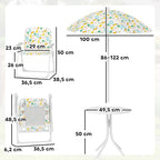 Ensemble salon de jardin extérieur enfant 4 pièces, motif éléphant et girafe, parasol réglable Ø 100 cm, chaise pliable-2