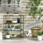 Étagère à fleurs supports porte plante 4 niveaux, intérieur et extérieur en acier, dim. 89L x 28l x 107H cm, vert-6