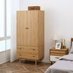 Armoire à vêtements armoire de rangement penderie avec 2 portes, 2 tiroirs et tringle - 80 x 52 x 180 cm - aspect bois-9
