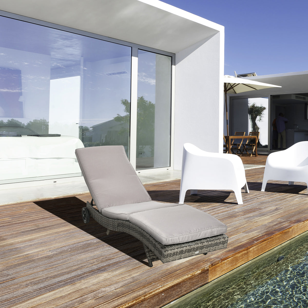 Bain de soleil transat - dossier inclinable 5 positions roulettes - matelas déhoussable inclus - résine-1