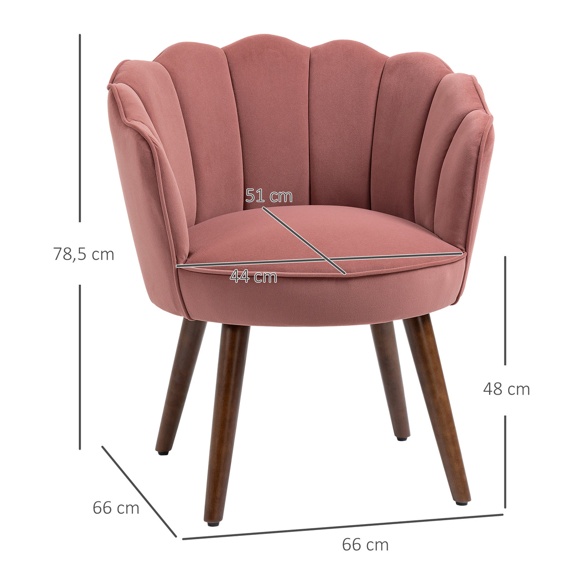 Fauteuil Coquillage Fauteuil de Salon Chambre avec Dossier et Coussin Aspect Velours Pieds en Bois hévéa 66L x-2