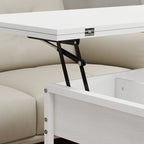 Table basse relevable et extensible, table de salon avec compartiment caché étagères ouvertes, 98x49x55cm, blanc-9
