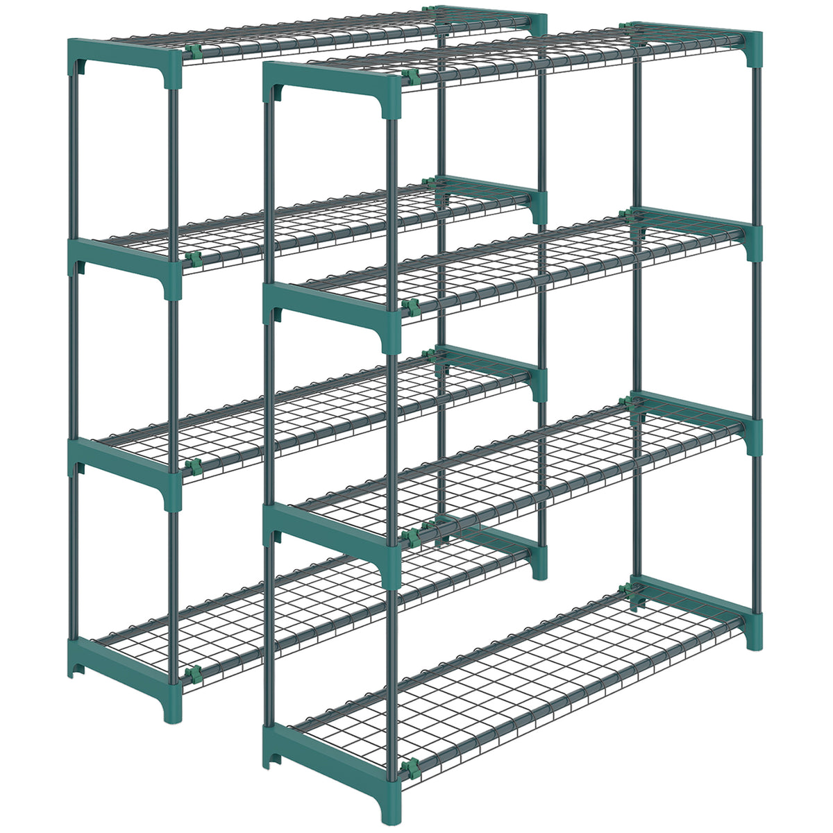 Lot de 2 Étagères à Plantes 4 Niveaux Intérieur Extérieur, Supports pour Plantes en Métal, 90 x 28 x 104 cm, Vert-0