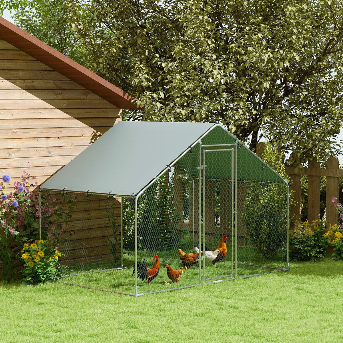 Poulailler, grand poulailler en métal avec couverture imperméable et anti-UV, cage pour 5-8 poules, 3 x 1,7 x 1,9m-1