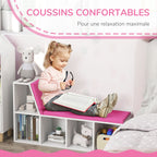 Bibliothèque banc 2 en 1 avec 5 compartiments de rangement et 2 coussins 108 x 30 x 60 cm blanc rose-5