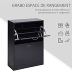 Armoire à Chaussures Meuble à Chaussures dim. 60L x 24l x 80H cm 2 Portes abattantes Noir-4