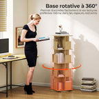 Bibliothèque Rotative à 4 Niveaux, Étagère Rangement avec 16 Compartiments, 39 x 39 x 128,3 cm, Chêne-3