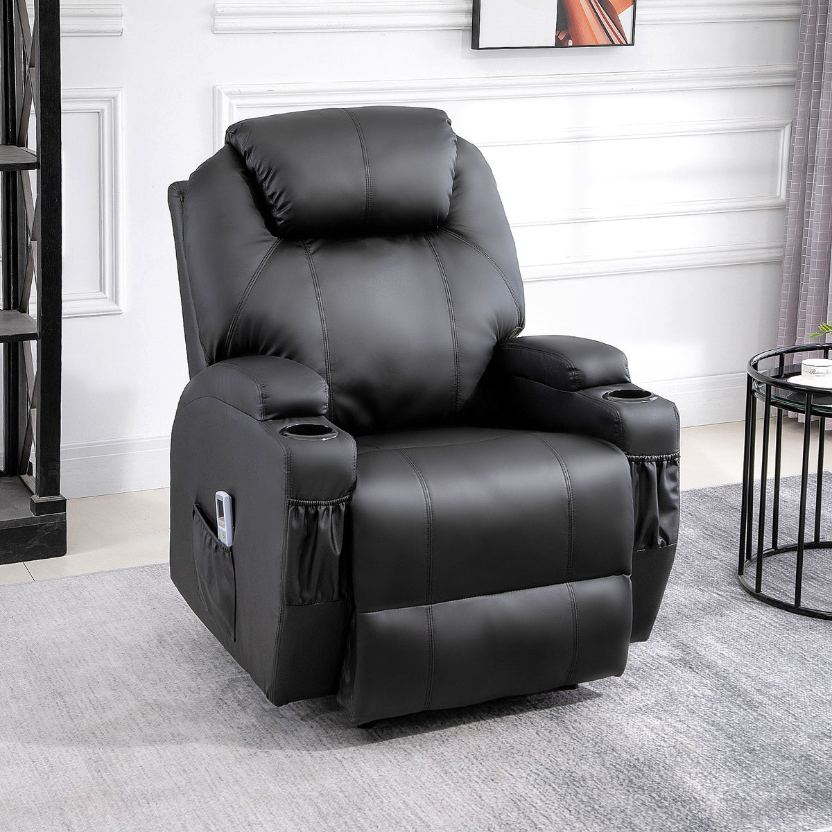 Fauteuil de Massage Inclinable, Chaise de Relaxation avec dossier et repose-pied électrique réglables revêtement synthétique pour Salon, Chambre, Cinéma Maison Noir-1
