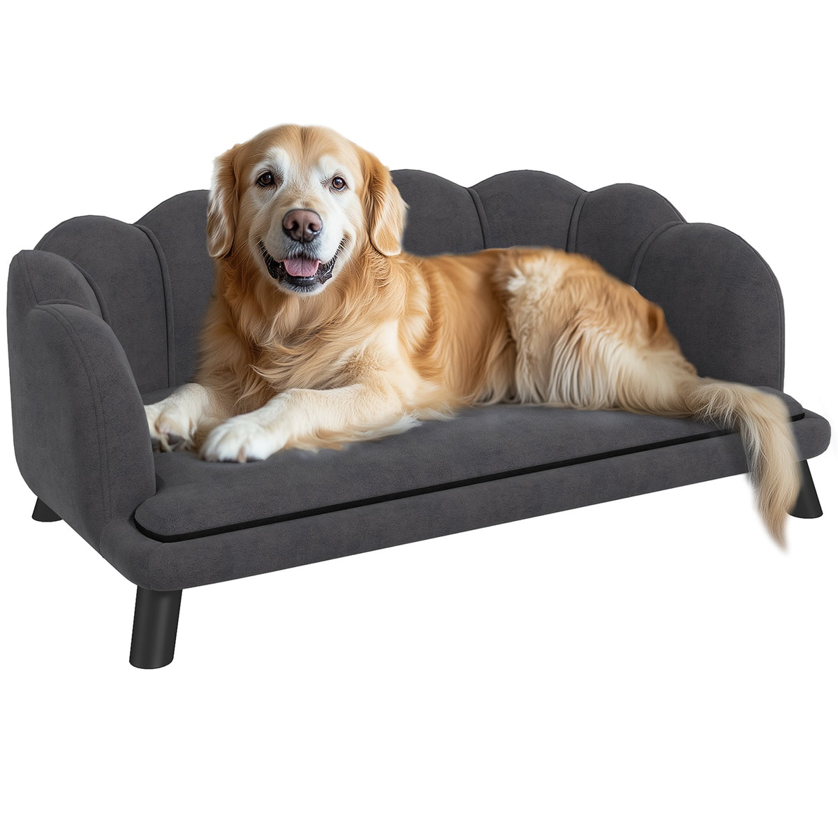 Canapé chien lit pour chien chat coquillage 98L x 60l x 35H cm coussin moelleux velours gris-0