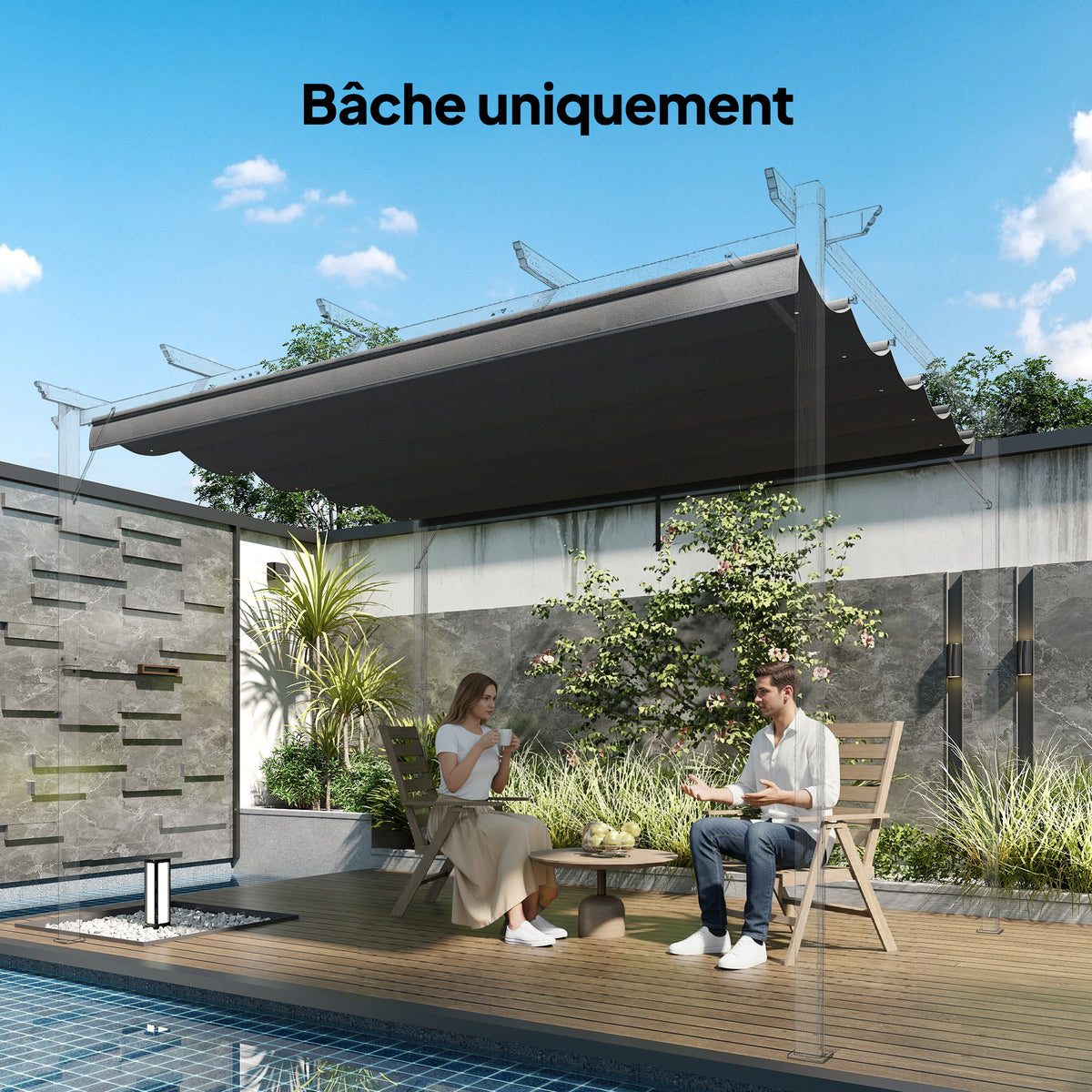 Toile de toit pour pergola tonnelle rétractable de 4 x 3 m - toile uniquement 350 x 260 cm gris foncé-9