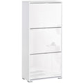 Meuble à Chaussures Armoire à chaussures 3 Portes abattantes 3 Compartiments en bois 60L x 26I x 124H cm Blanc laqué-0