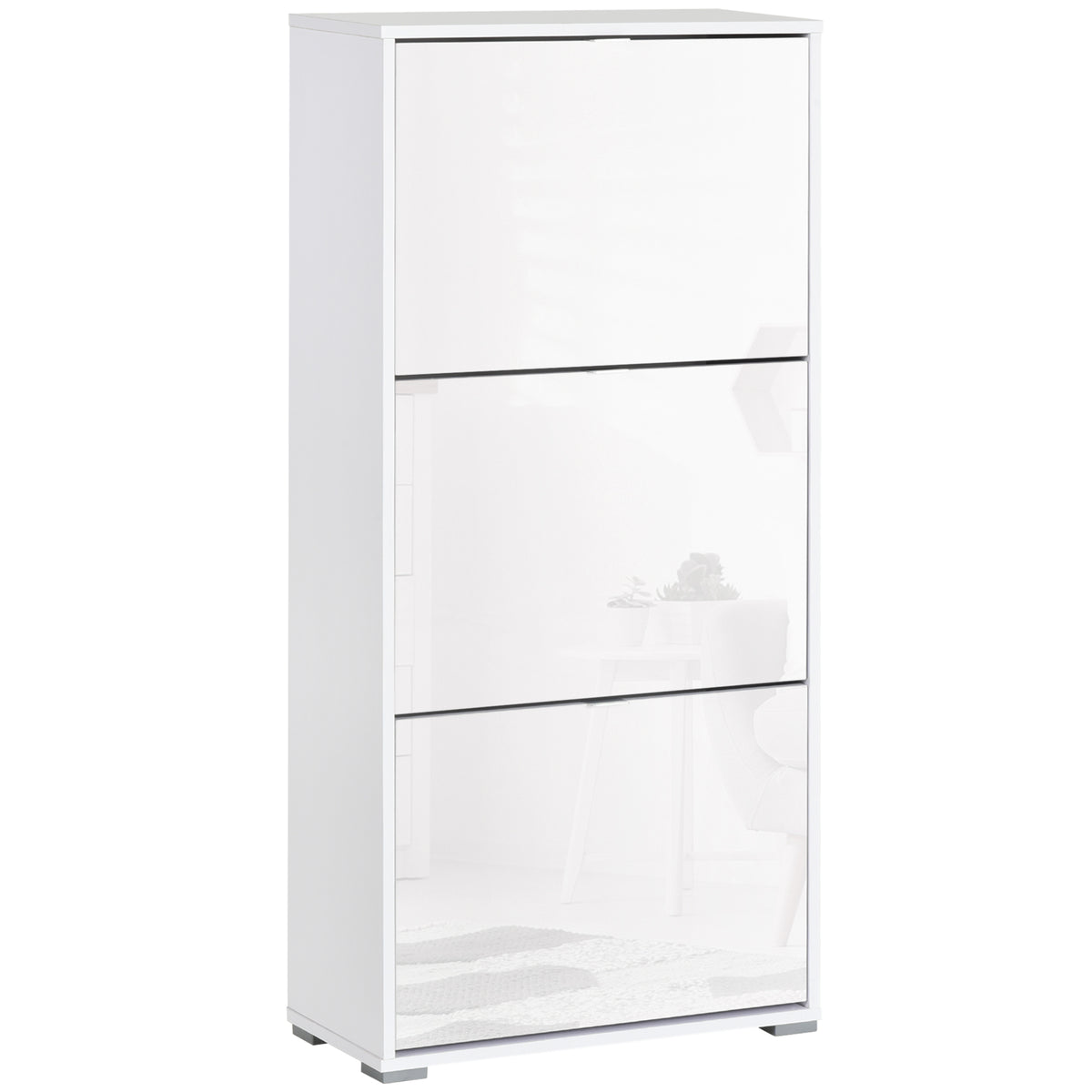 Meuble à Chaussures Armoire à chaussures 3 Portes abattantes 3 Compartiments en bois 60L x 26I x 124H cm Blanc laqué-0