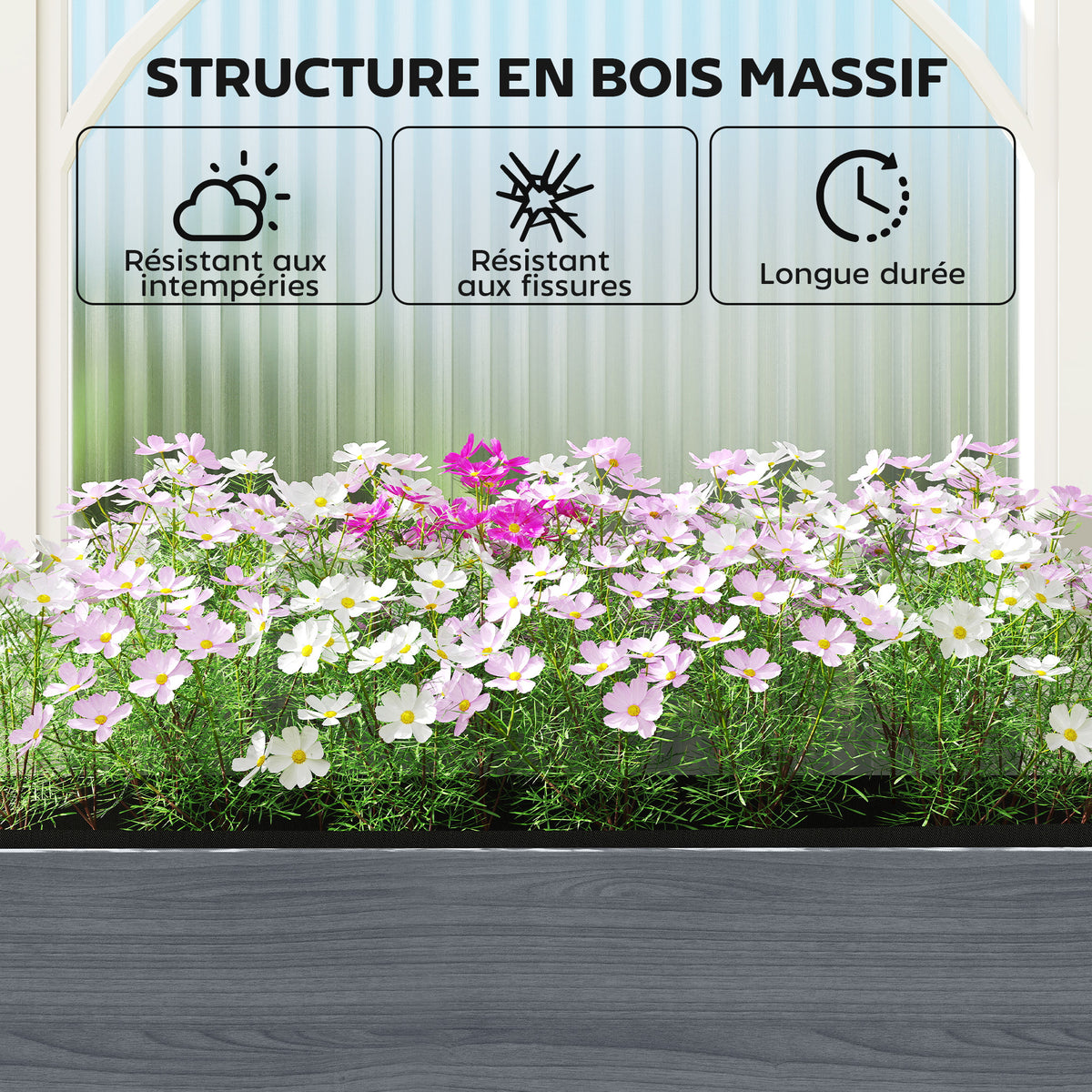 Carré Potager avec pieds Lit de Jardin Surélevé 4 trous de drainage et Tissu non tissé, 98 x 37 x 90 cm, gris-6