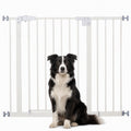 Barrière de sécurité largueur réglable 74-80 / 91,5-97,5 cm double verrouillage fermeture automatique barrière chien pour porte couloir escalier sans perçage acier blanc-0