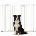 Barrière de sécurité largueur réglable 74-80 / 91,5-97,5 cm double verrouillage fermeture automatique barrière chien pour porte couloir escalier sans perçage acier blanc-0