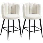Lot de 2 chaises hautes tabourets de bar avec repose-pieds acier tissu effet laine bouclée hauteur 65 cm crème noir-9