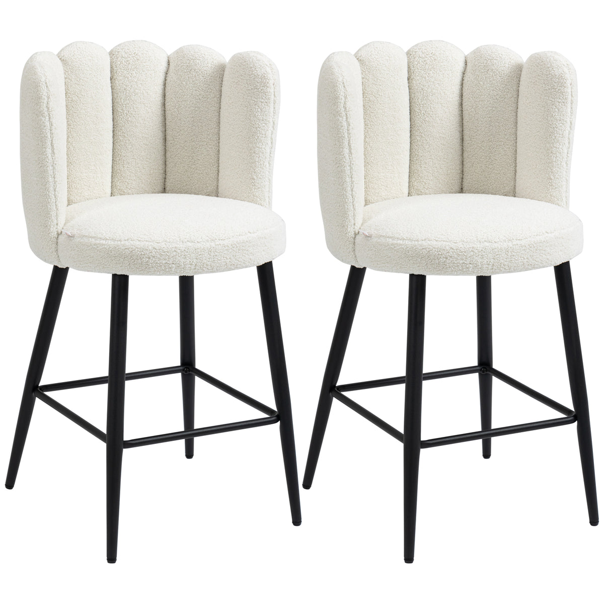 Lot de 2 chaises hautes tabourets de bar avec repose-pieds acier tissu effet laine bouclée hauteur 65 cm crème noir-9