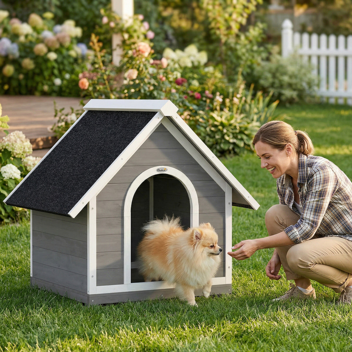 Niche pour Chien Extérieur Maison pour Chien Corps Entièrement Ouvrant pour Nettoyage Facile 84x101x86 cm Gris et Blanc-7