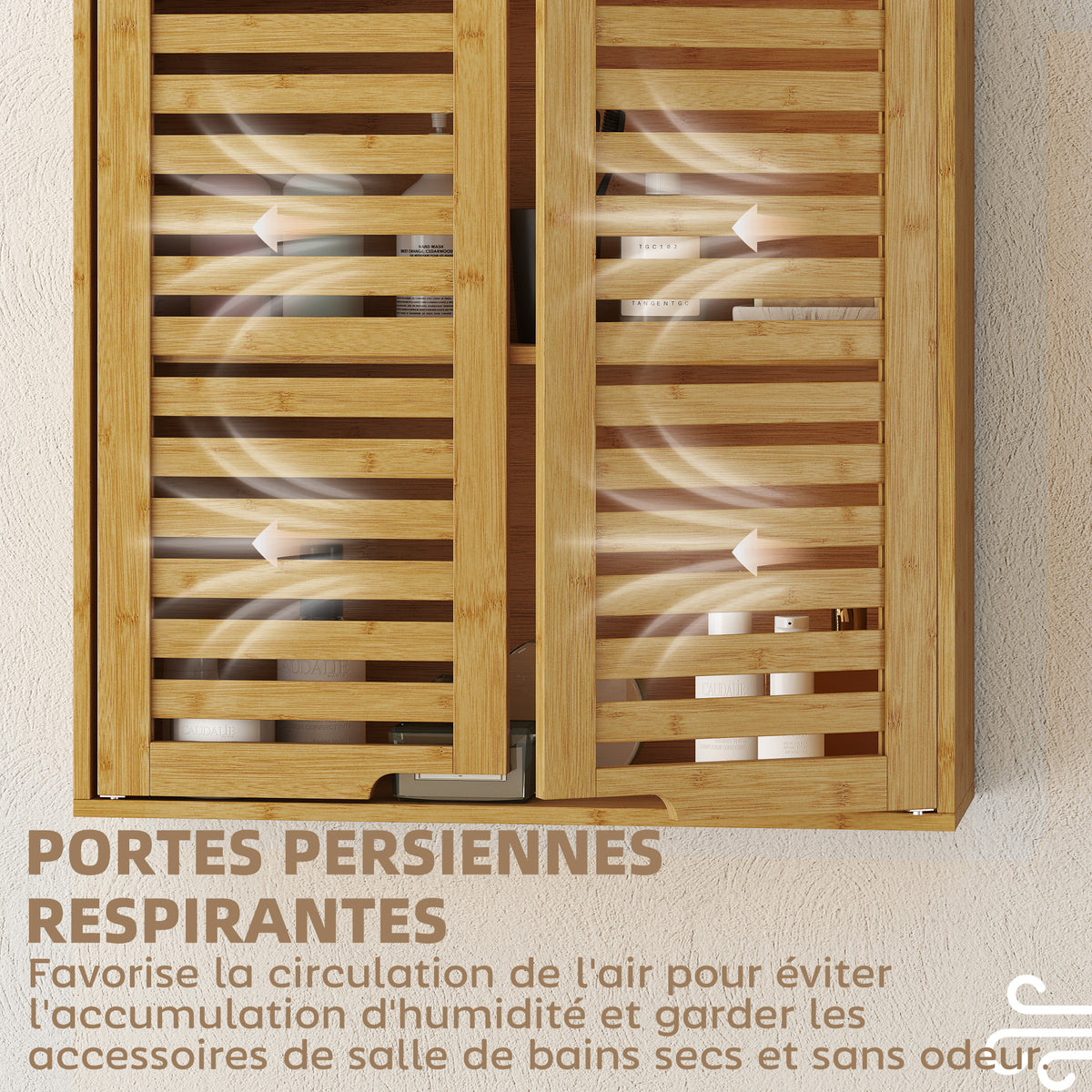 Armoire murale de salle de bain, meuble de rangement avec étagère réglable, en bambou 60 x 20 x 60 cm effet bois naturel-3