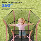 Trampoline pour enfant 1,22 x 1,11 x 1,9 m filet de sécurité porte zippée 6 poteaux rembourrés inclus rose noir-5