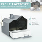 Maison de toilette bac à litière pour chat design maisonnette avec pelle, filtre et tapis dim. 47L x 45l x 42H cm-4