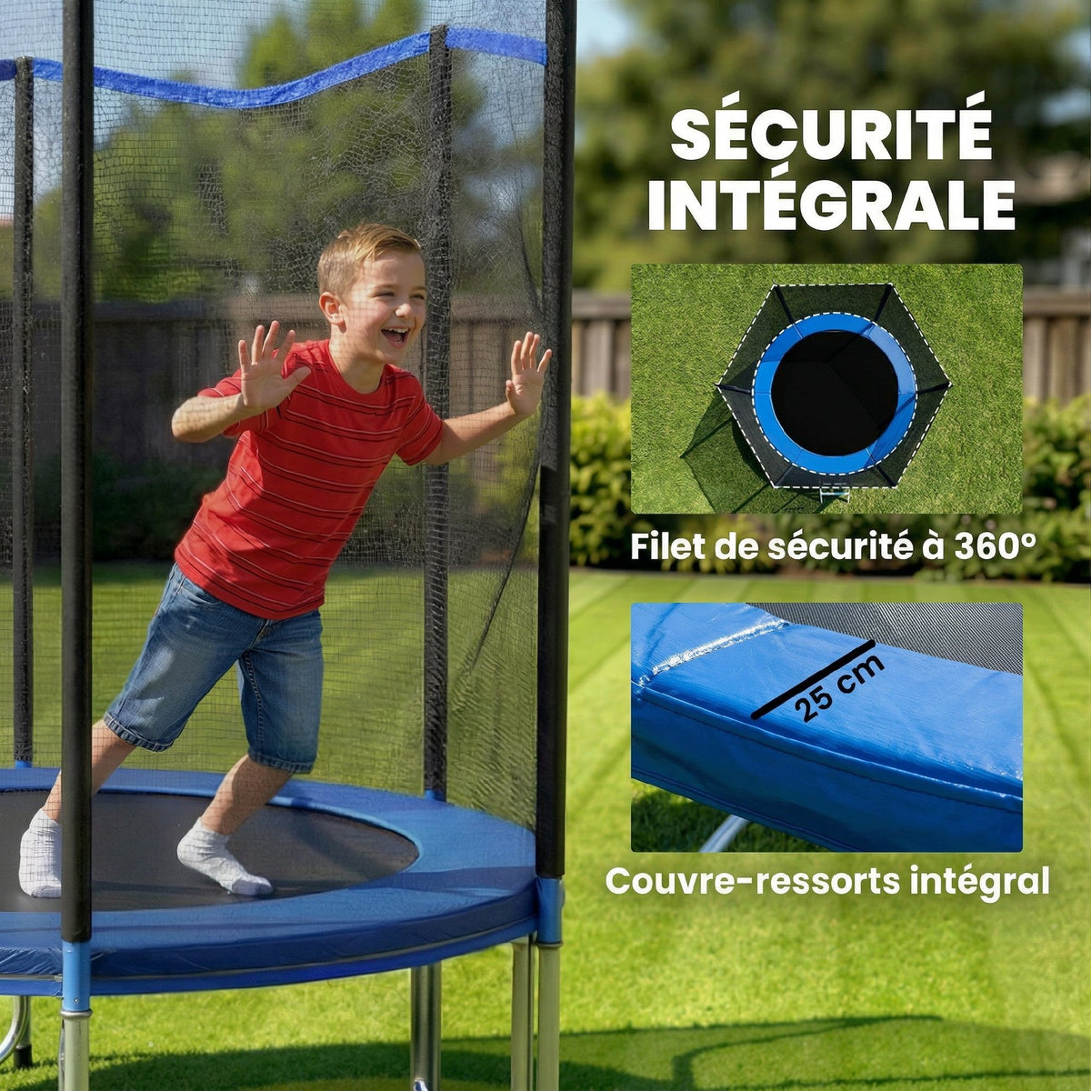 Trampoline Extérieur Trampoline de Jardin Enfants et Adultes 6 Poteaux au Sol Charge 80kg 36 Ressorts Ø183cm Bleu-4