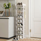 Étagère chaussure à 9 niveaux, range-chaussure jusqu'à 9 paires avec plateau supérieur, 2 crochets, 30x30x128,4cm, blanc-9