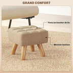 Repose pied salon ottoman siège rembourré en tissu avec pieds en bois 27 x 27 x 26 cm marron clair-4