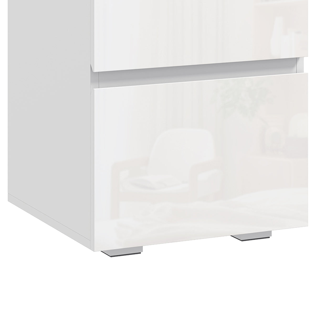 Lot de 2 Tables de Chevet, Tables d'Appoint avec 2 Tiroirs, Façades à Haute Brillance, Plateau Large, 40x40x58cm, Blanc-9