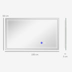 Miroir de salle de bain rectangulaire mural lumineux LED horizontal ou vertical, 100 x 60 cm-2
