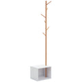 Meuble rangement porte-manteaux 2 en 1 cosy 40L x 30l x 180H cm MDF blanc bois massif bambou-0